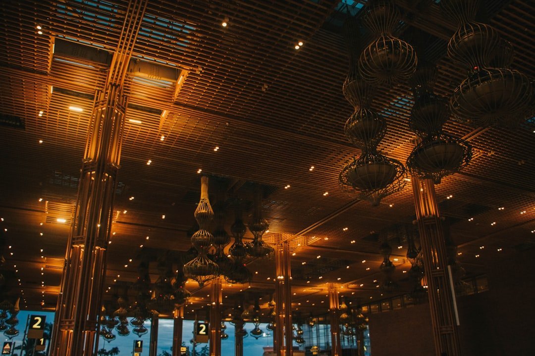 Upscale casino lounge interior glowing under warm amber light