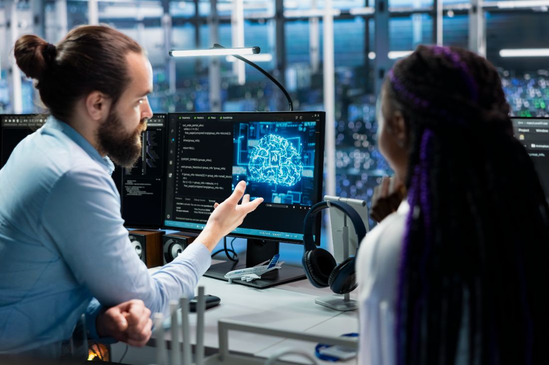 Data center programmers collaborating on AI databases