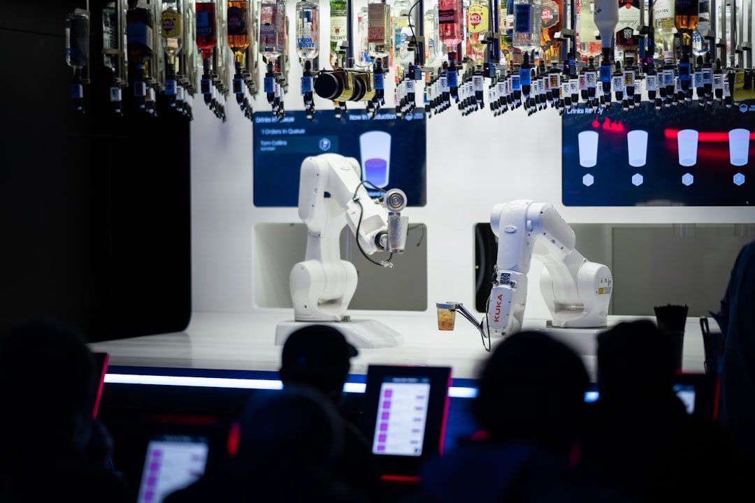Robotic arms working at an automated production cell