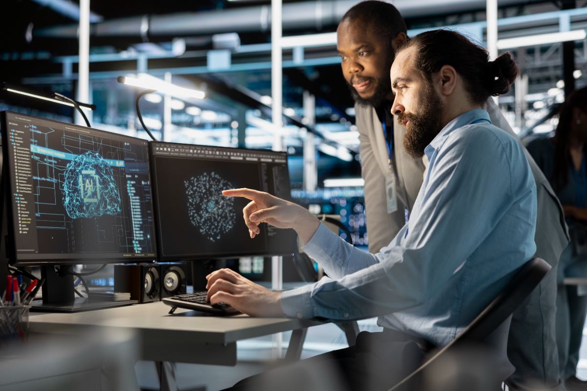 Technicians integrating AI automation tools