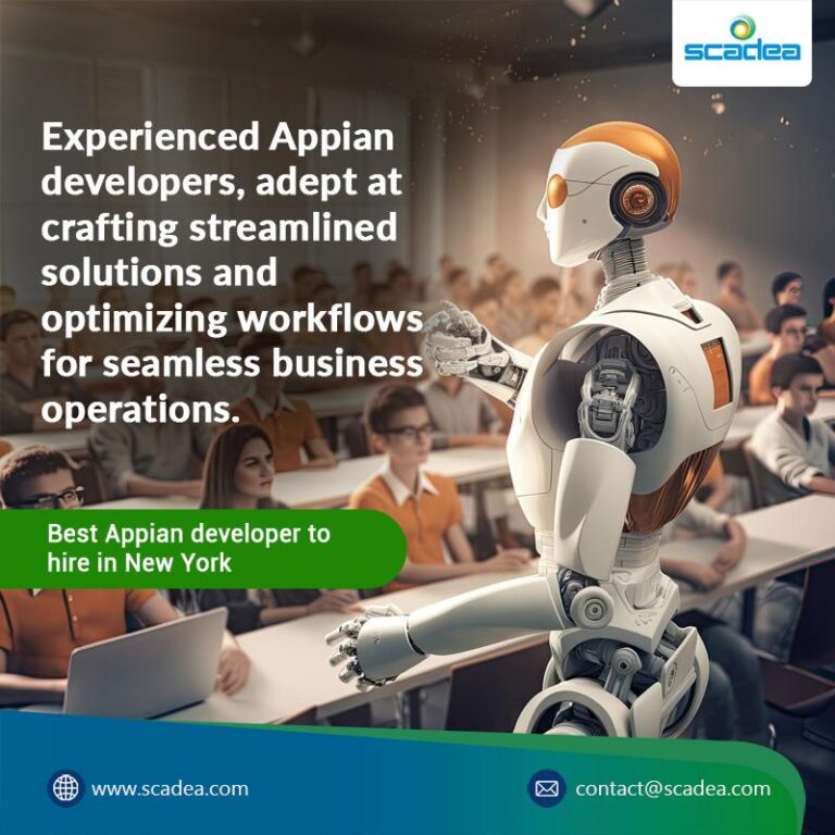 Robot with professionals in a classroom for tech training.
