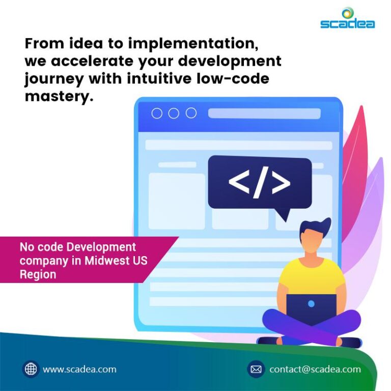 Low-code development: person coding with a laptop.