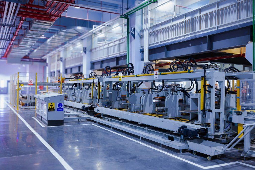 Automated industrial production line in a modern factory.