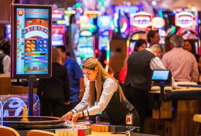 Roulette dealer at Resorts World Las Vegas casino.