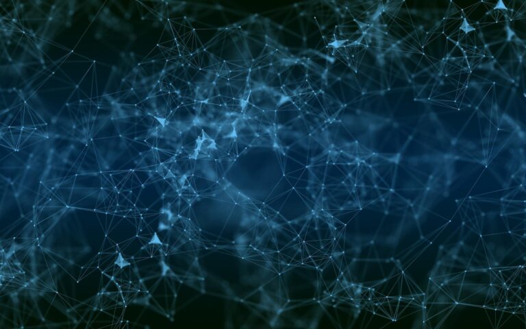Abstract blue network of connected dots and lines.