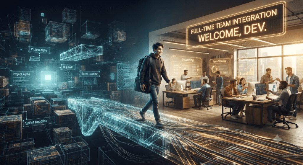 Digital graphic representing contract to hire staff augmentation transition