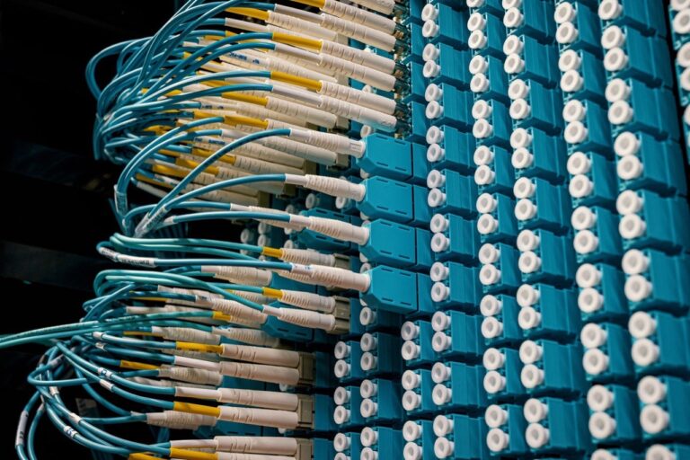 Network switch and cabling in a server rack, representing infrastructure inside a private network